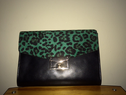 Green leopard print clutch